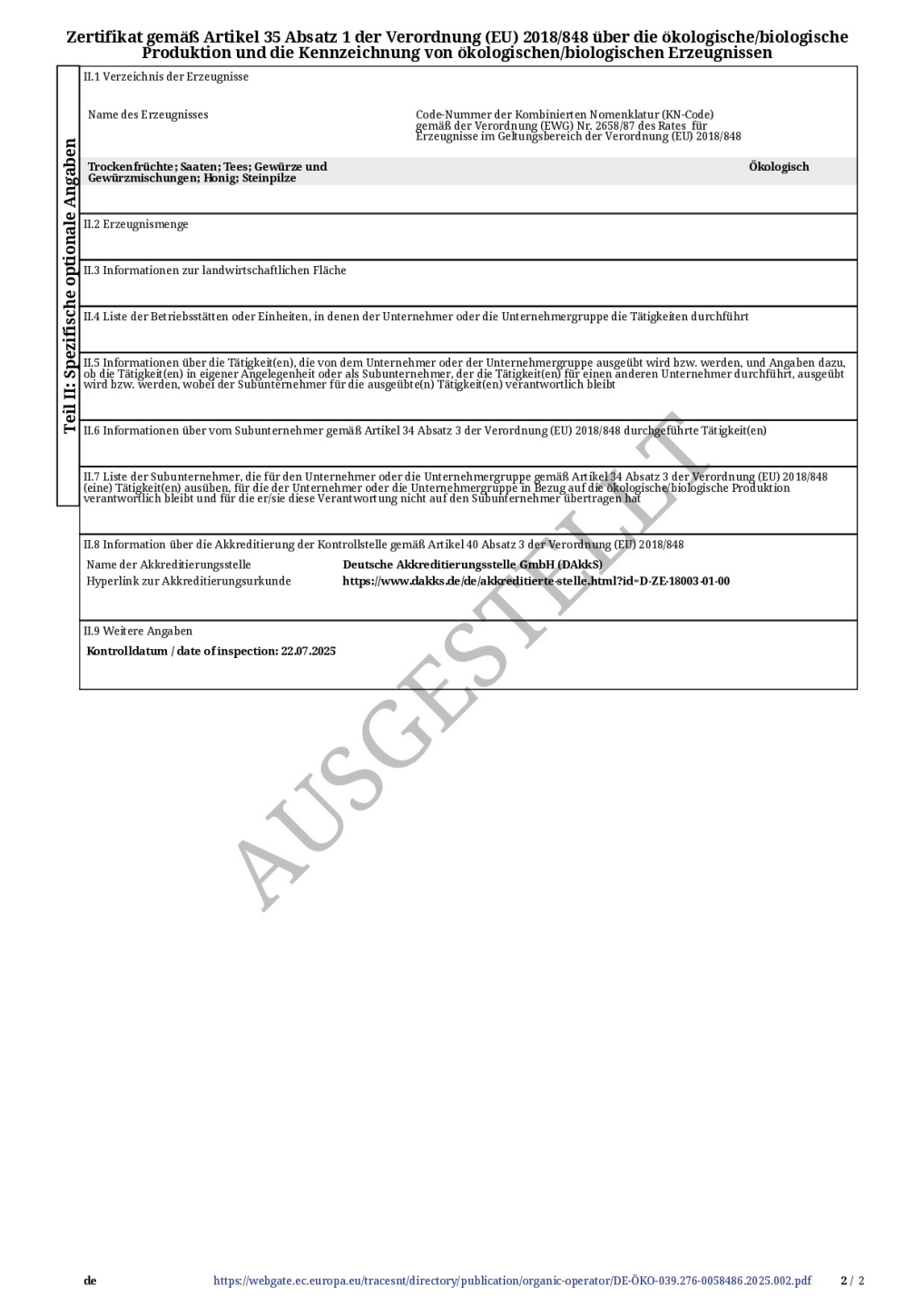 Bio-Zertifikat Seite 2