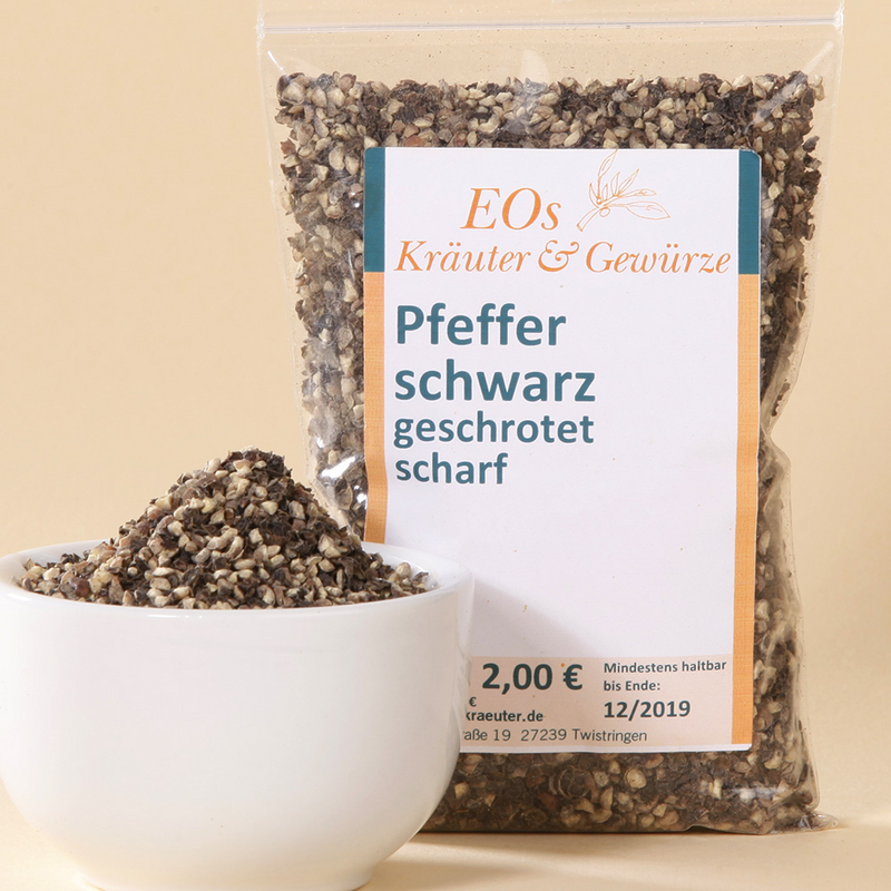 Pfeffer, schwarz geschrot.